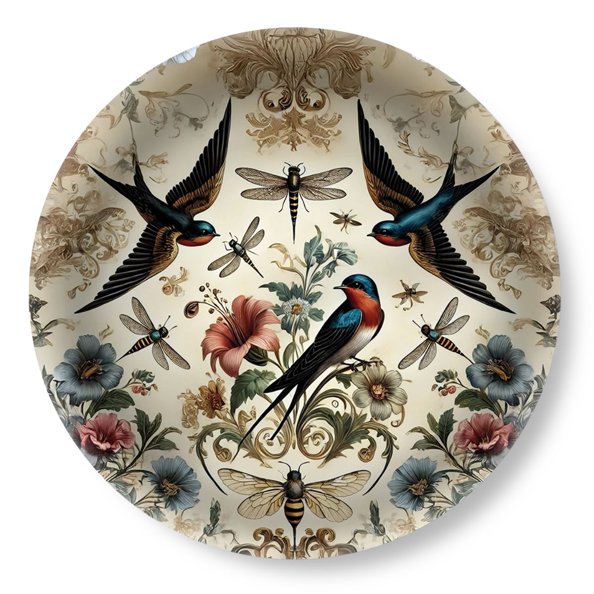 Birds and Bees Birchwood Decorative Tray - Round - Large