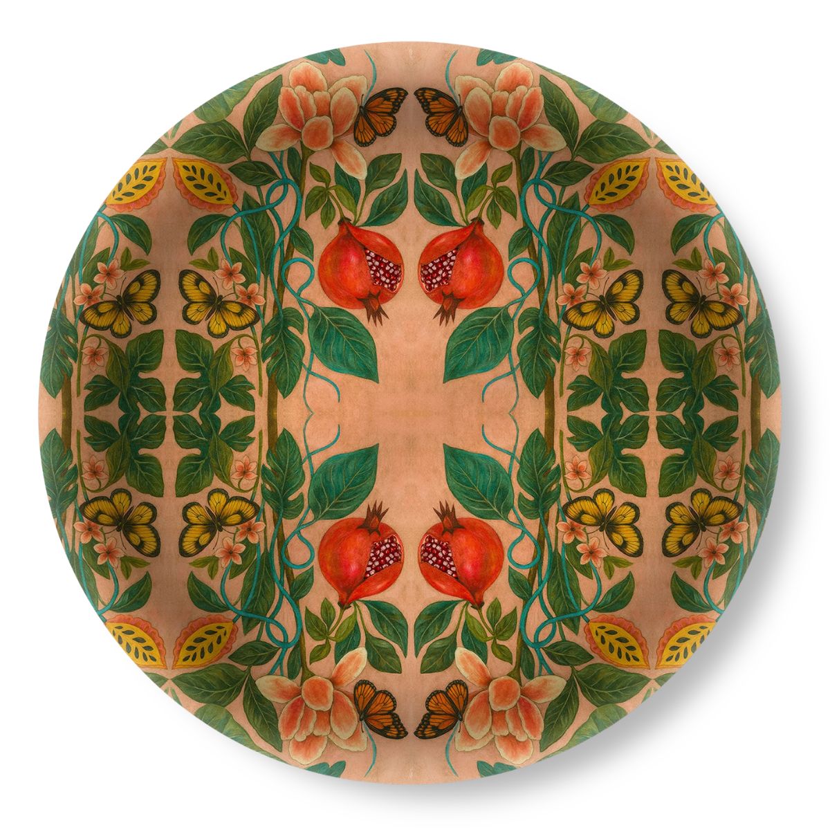Pomegranate Migration Birchwood Decorative Tray - Round - Large