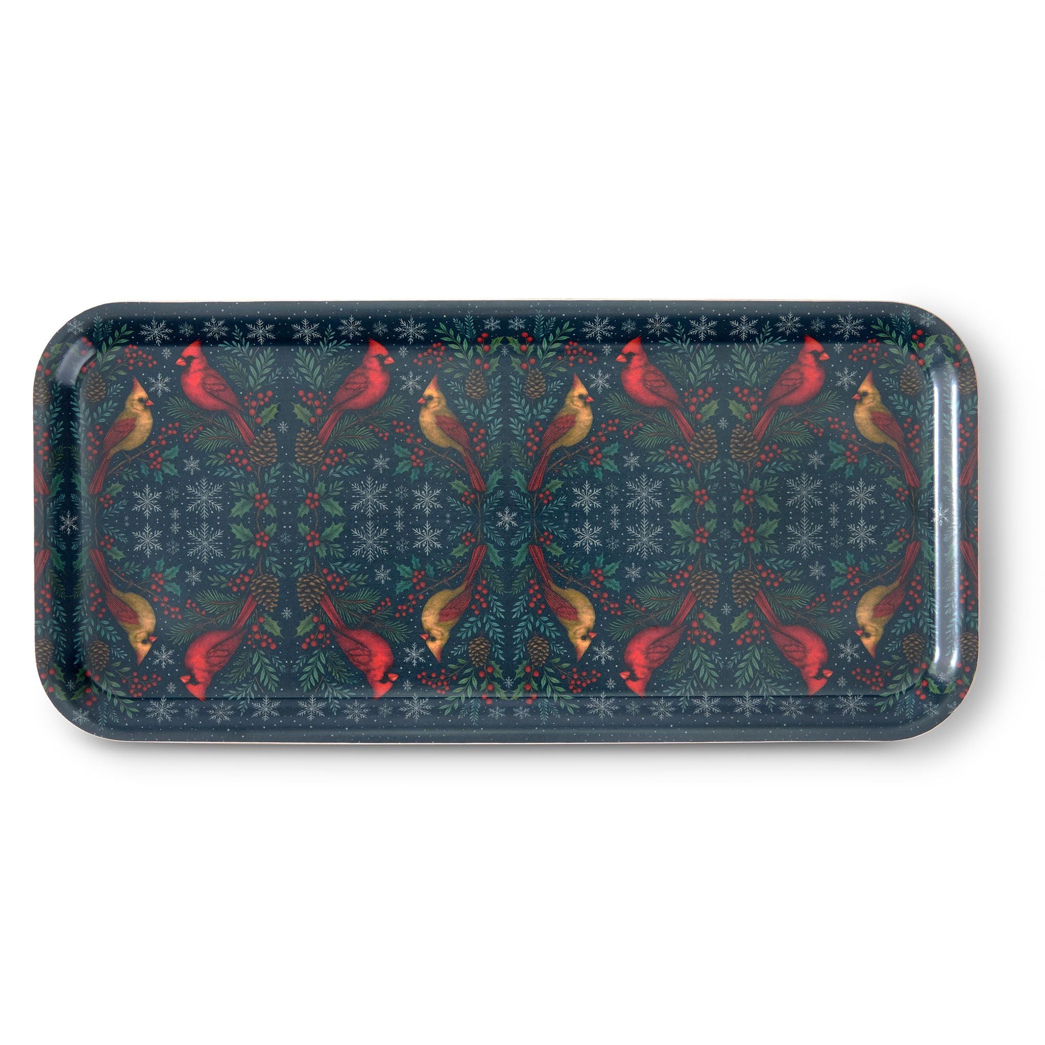 Decorative tray with bird pattern on a white background