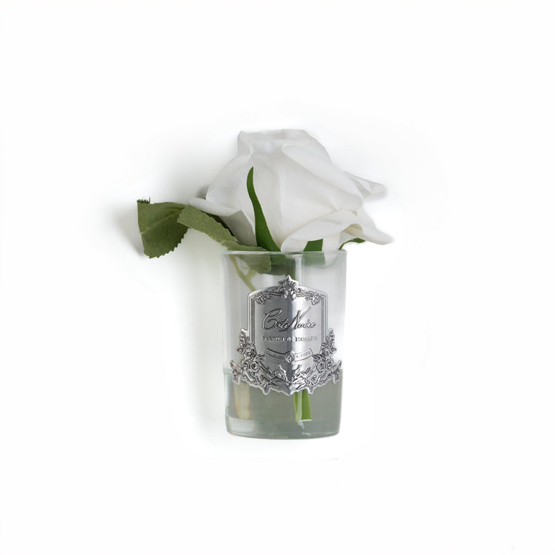 Natural Touch Perfumed Ivory White Rose Bud with Clear Vase | Côte Noire