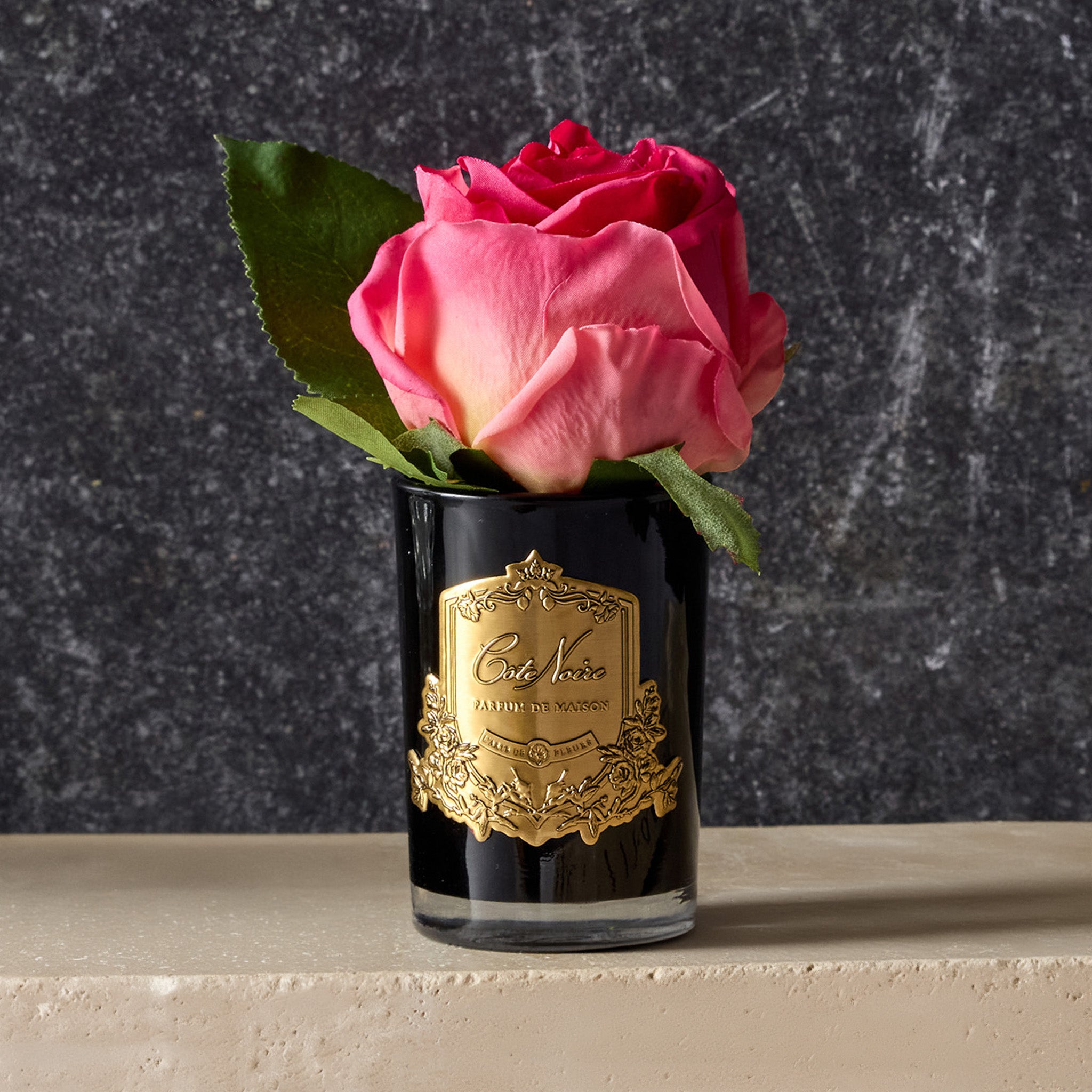 Natural Perfumed Magenta Rose Bud with Black Vase Côte Noire