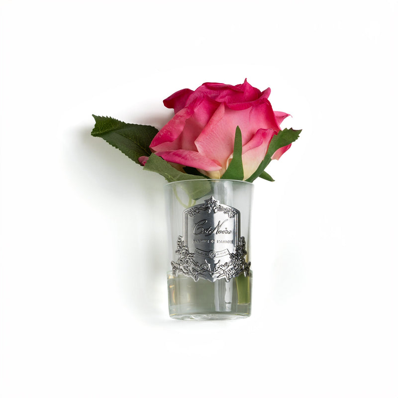 Natural Perfumed Magenta Rose Bud with Clear Vase  | Côte Noire