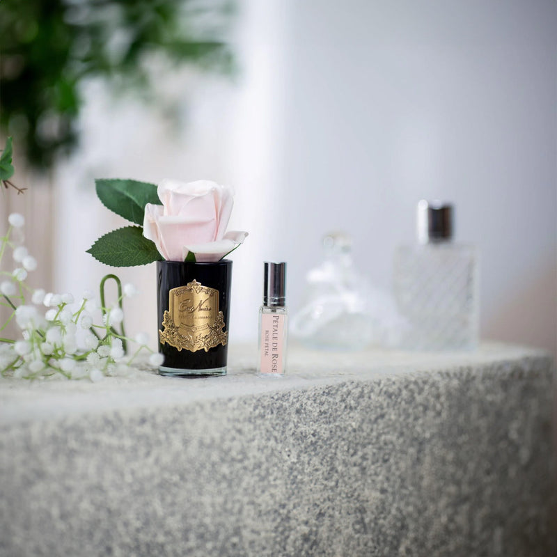 Natural Perfumed French Pink Rose Bud with Black Vase  | Côte Noire