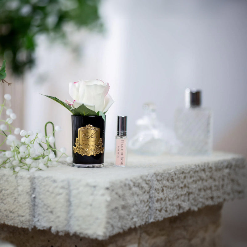 Natural Perfumed Blush Pink Rose Bud with Black Vase  | Côte Noire