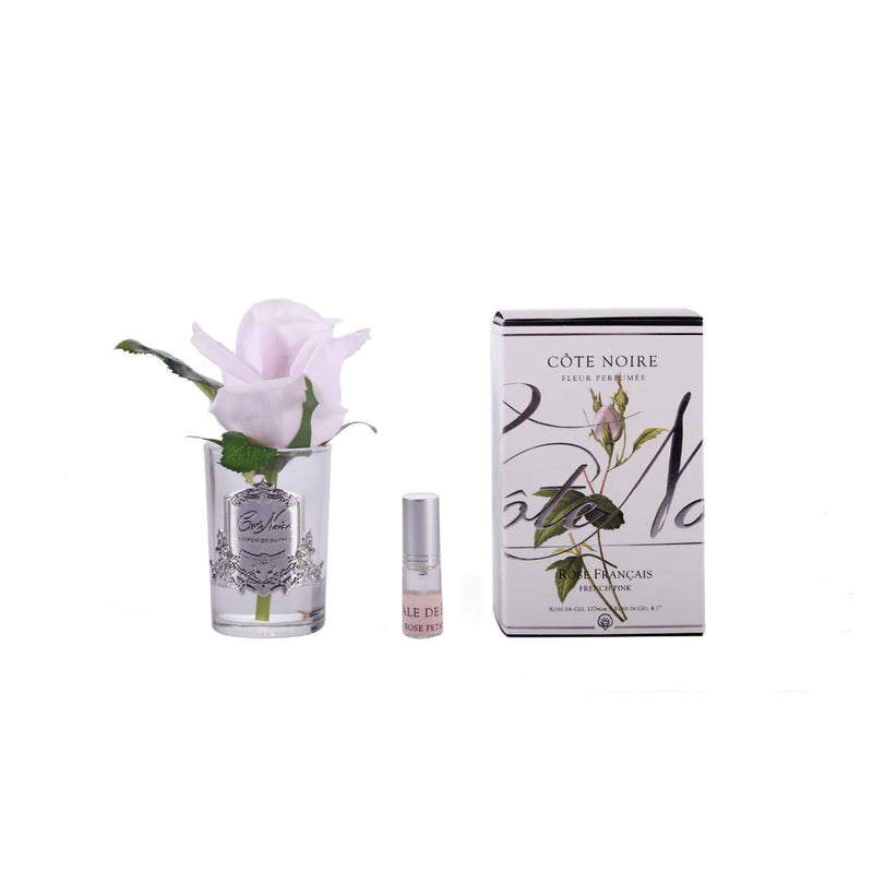 Natural Touch Perfumed French Pink Rose Bud with Clear Vase | Côte Noire