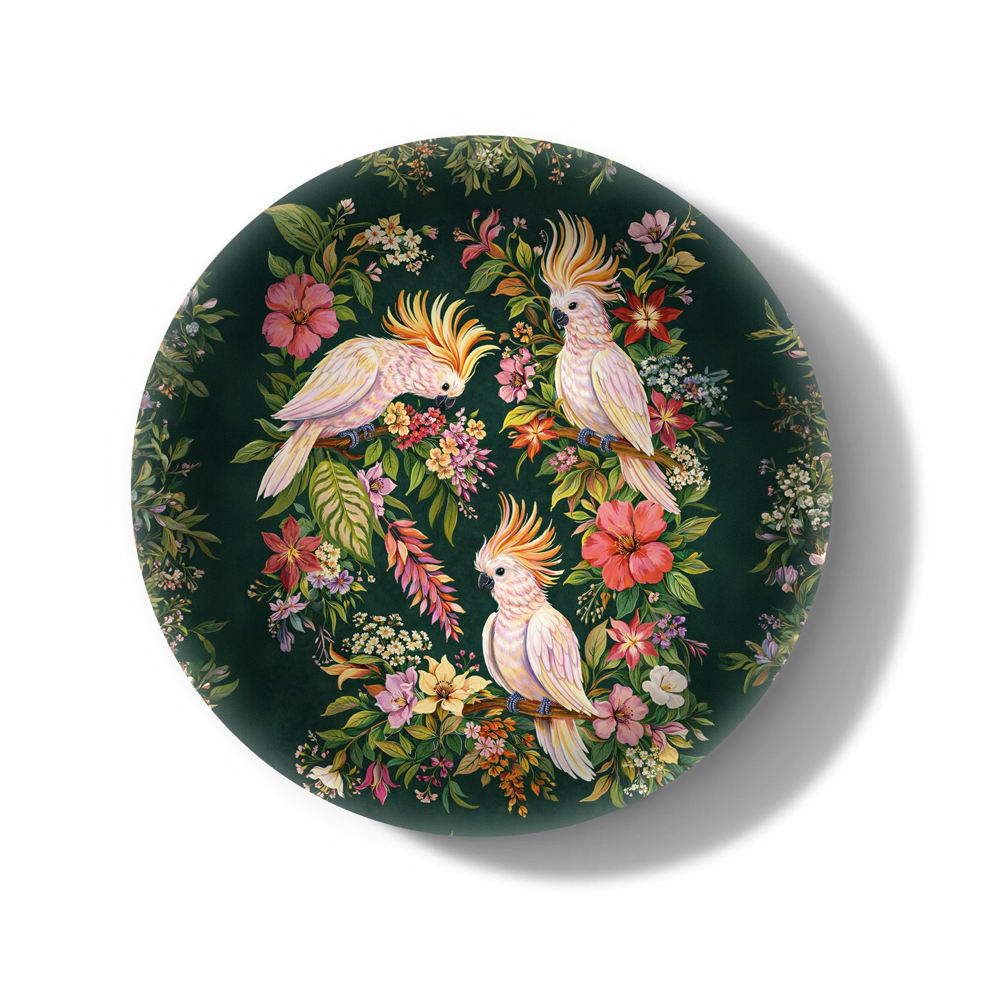 Wild Cockatoo Decorative Birchwood Tray - Mini Round - Set of 2