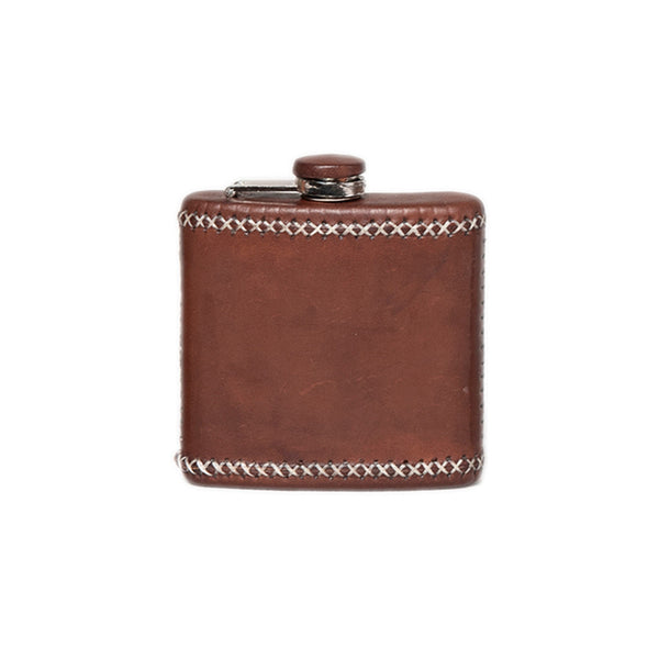 Handcrafted Leather Wrapped Flask - Brown
