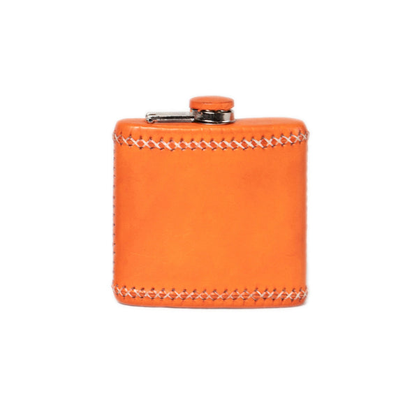 Handcrafted Leather Wrapped Flask - Orange
