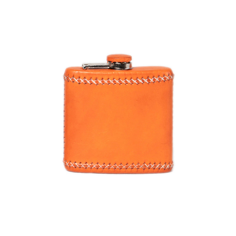 Handcrafted Leather Wrapped Flask - Orange
