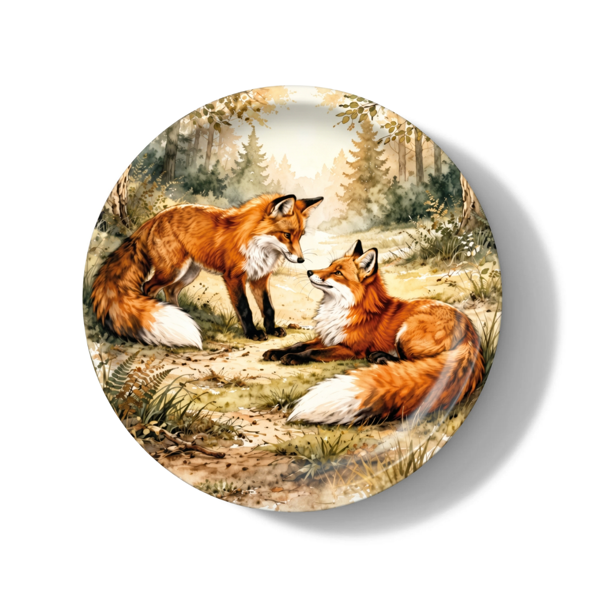 Forest Foxes Decorative Birchwood Tray - Mini Round - Set of 2