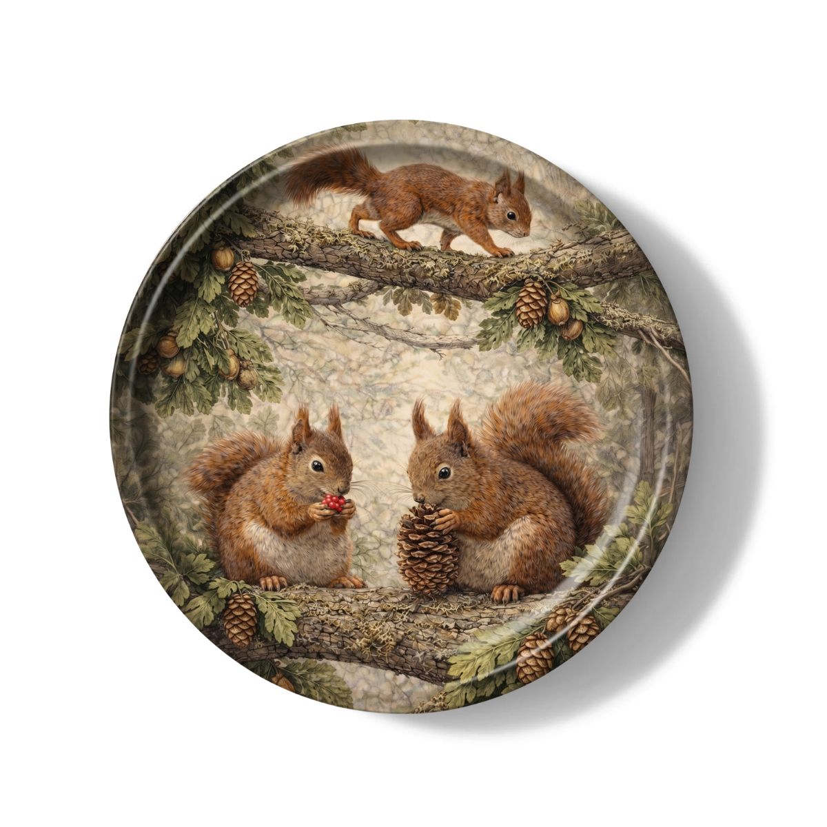 Red Squirrels Decorative Birchwood Tray - Mini Round - Set of 2