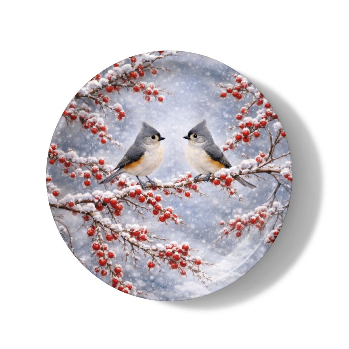 Winter Perch Decorative Birchwood Tray - Mini Round - Set of 2