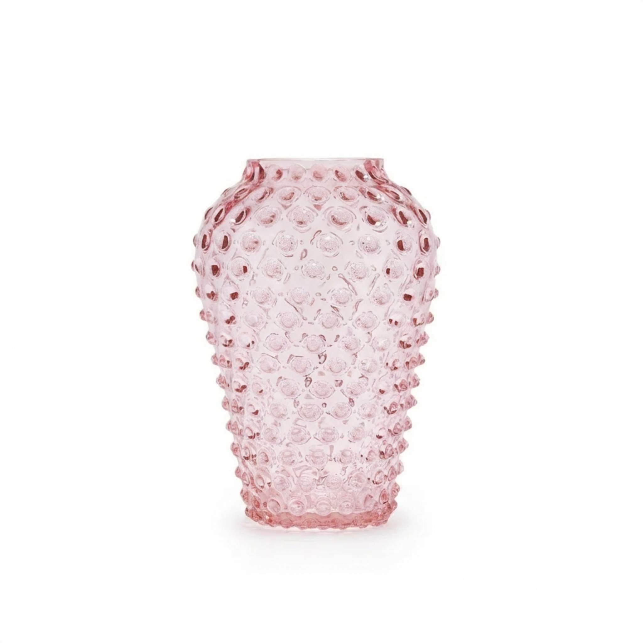 Pink textured vase on a white background