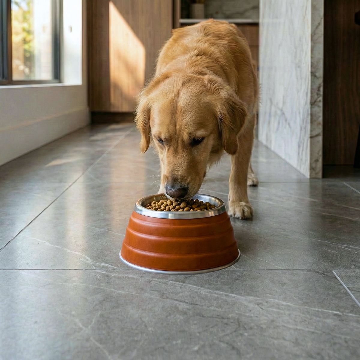 Leather Pet Bowl - Natural