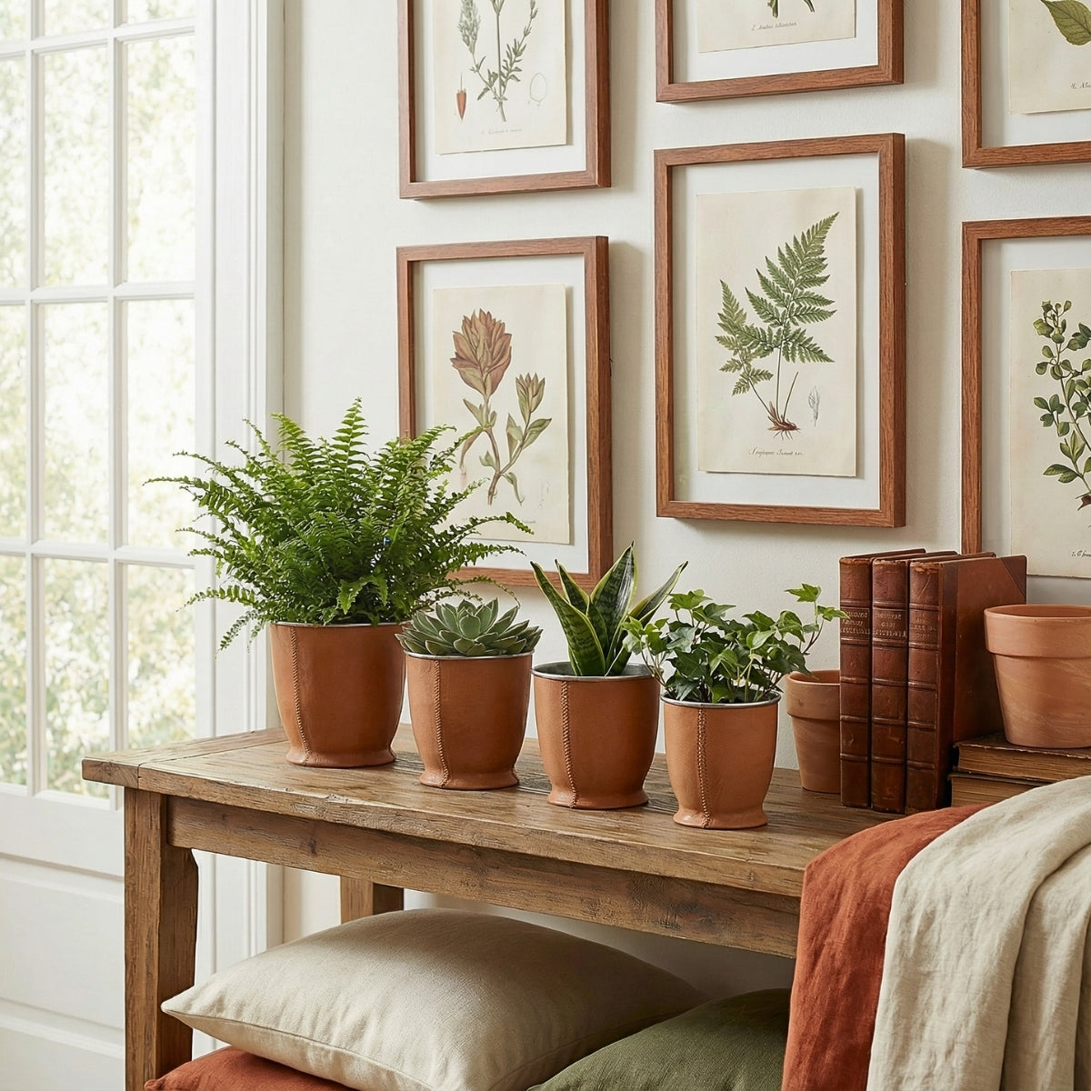 xl planter indoor Set of 4 Leather Cache Pots