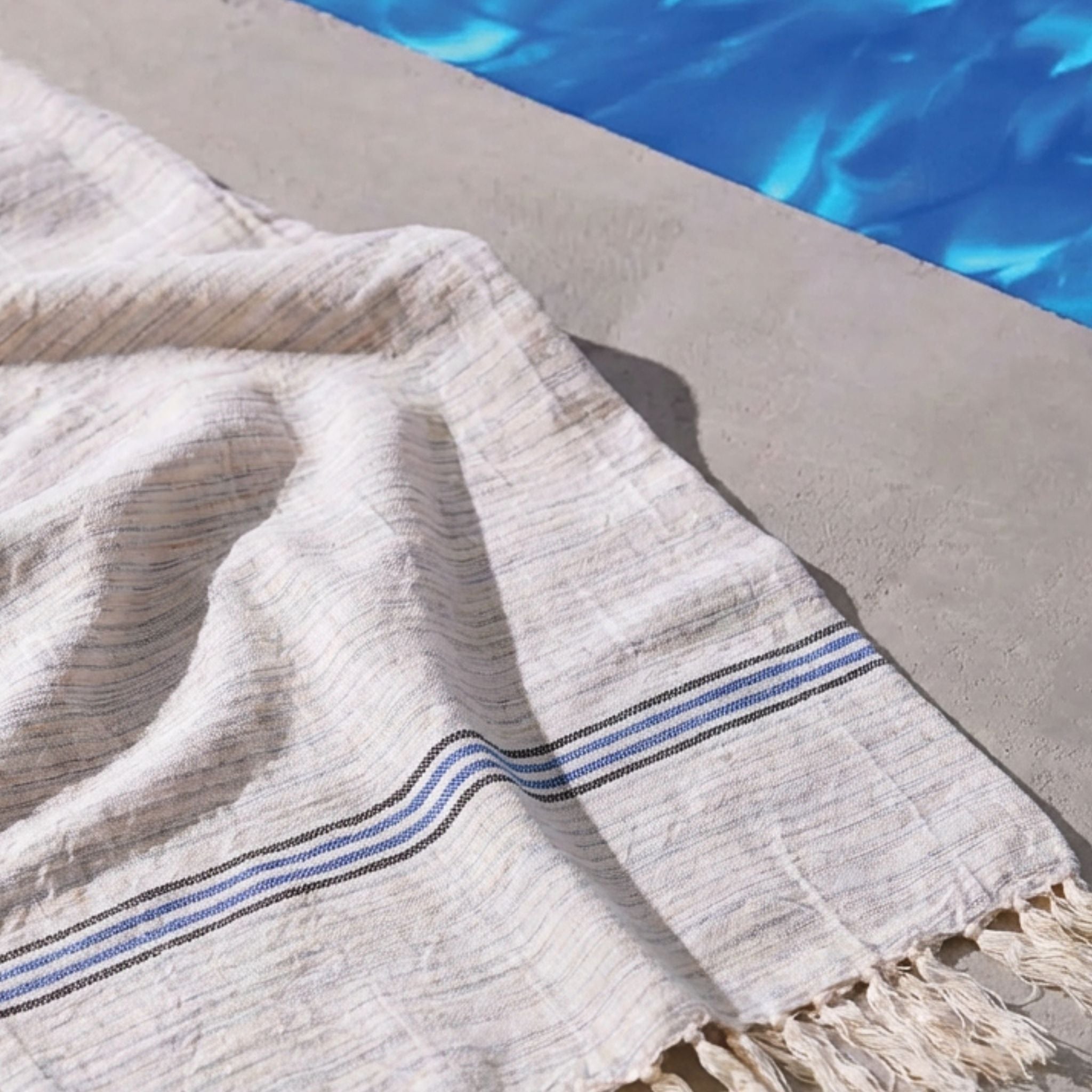Turkish Linen Beach Towel - Blue & White