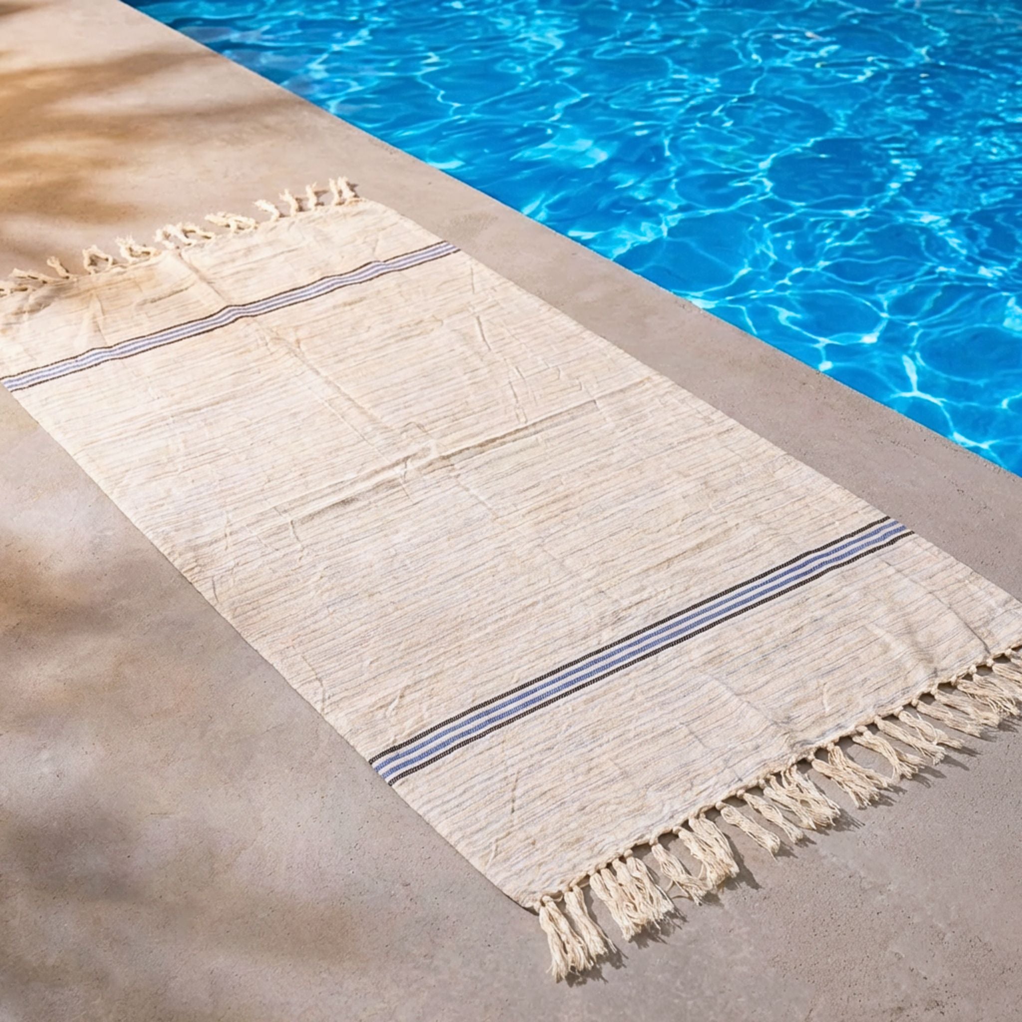 Turkish Linen Beach Towel - Blue & White
