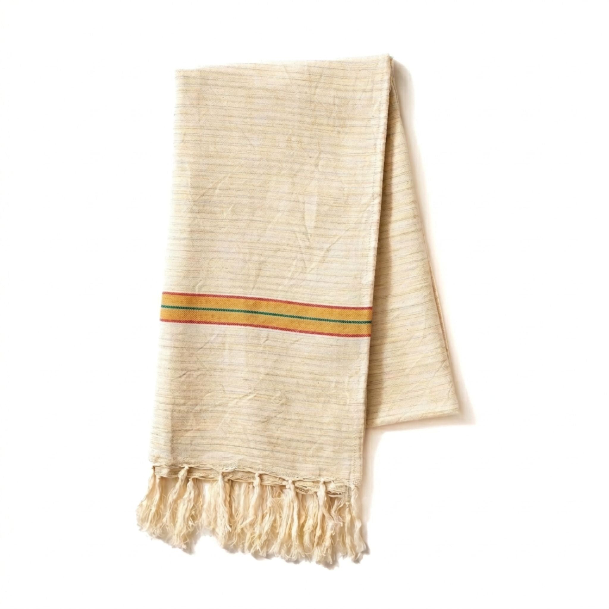 Turkish Linen Beach Towel - Beige & Green Stripe