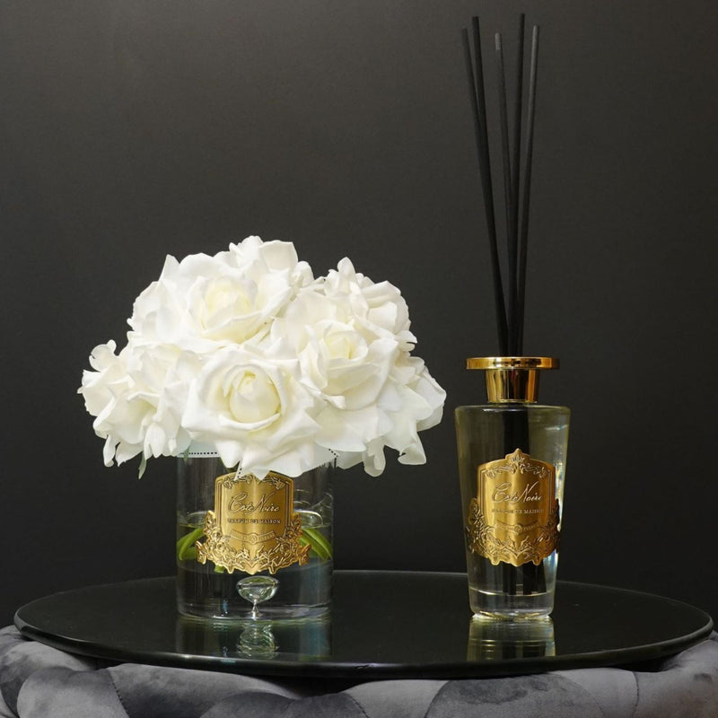 Luxury Grand Bouquet Clear Glass - Gold badge - Ivory White | Côte Noire