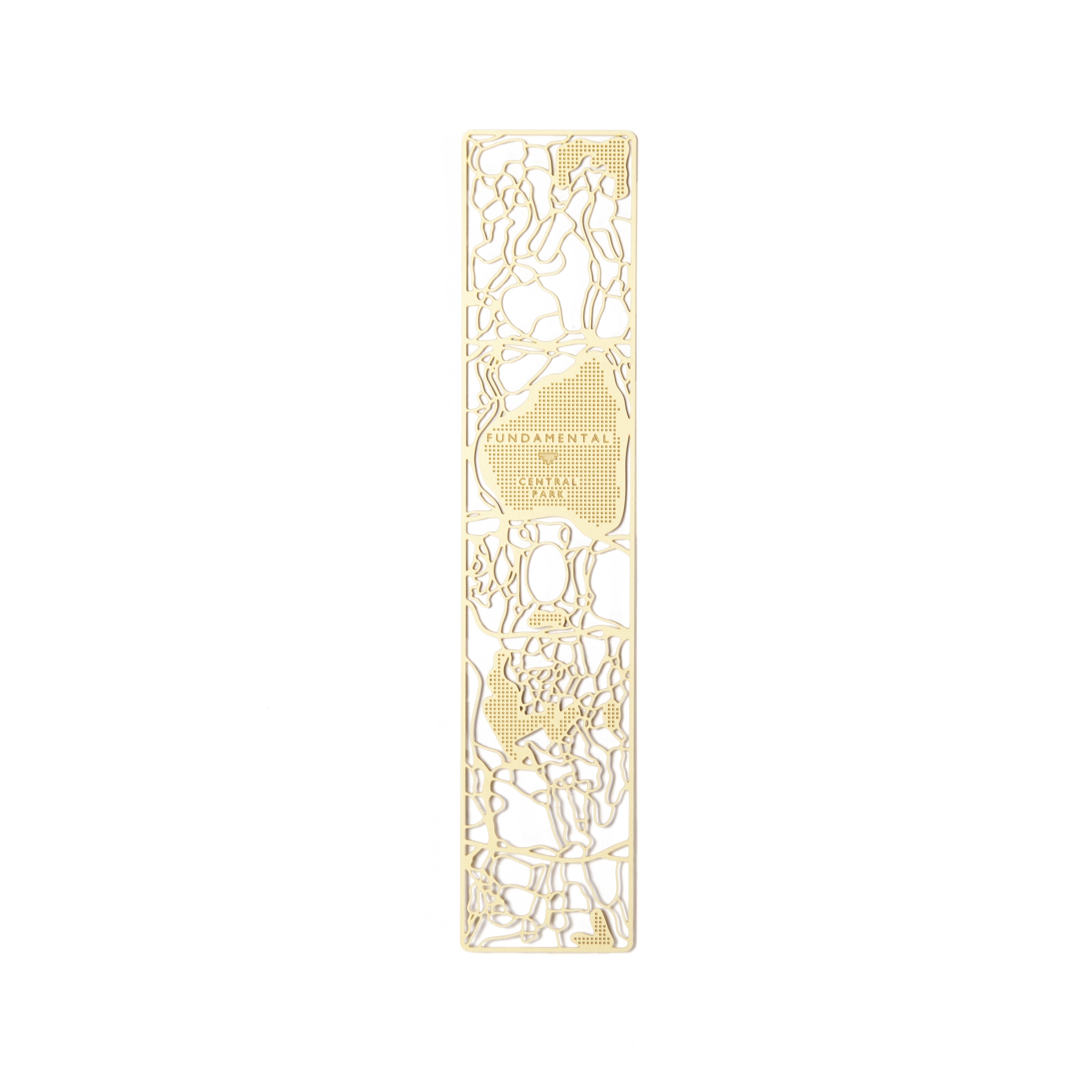 Elegant gold-tone Manhattan bookmark with intricate cut-out patterns